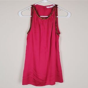 Trink Turk Hot Pink Beaded Silk Top Size P(Small)